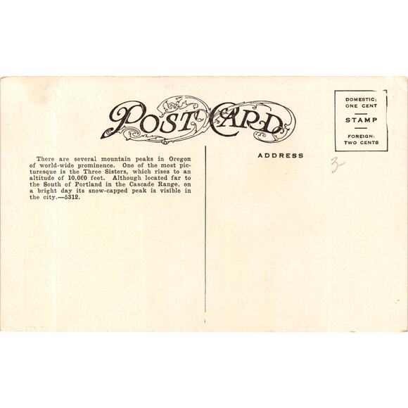 Three Sisters Oregon Vintage Postcard Cascade Mountains Snow Peaks and Lake - Picture 2 of 2